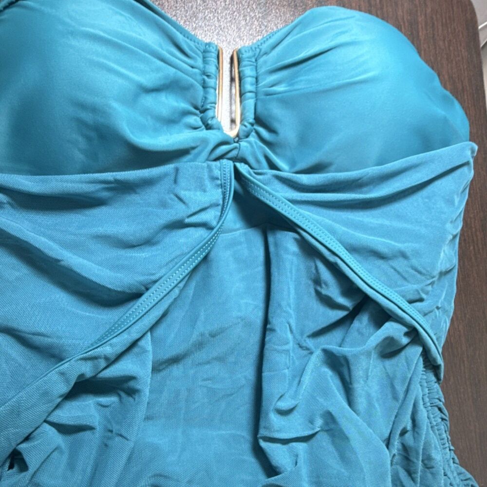 BMJL Teal Ruched Sheer Halter One Piece Swimsuit Gold Hardware Size L